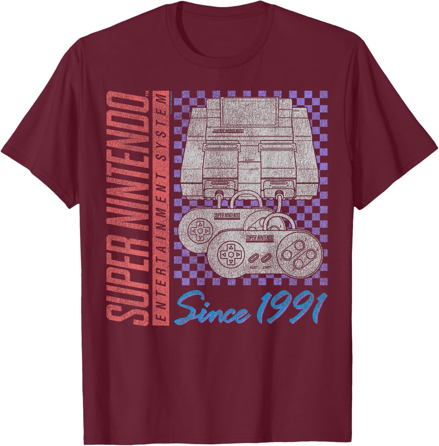 Super Nintendo Entertainment System Retro Faded 1991 Logo T-Shirt - T-Shirt | Maroon