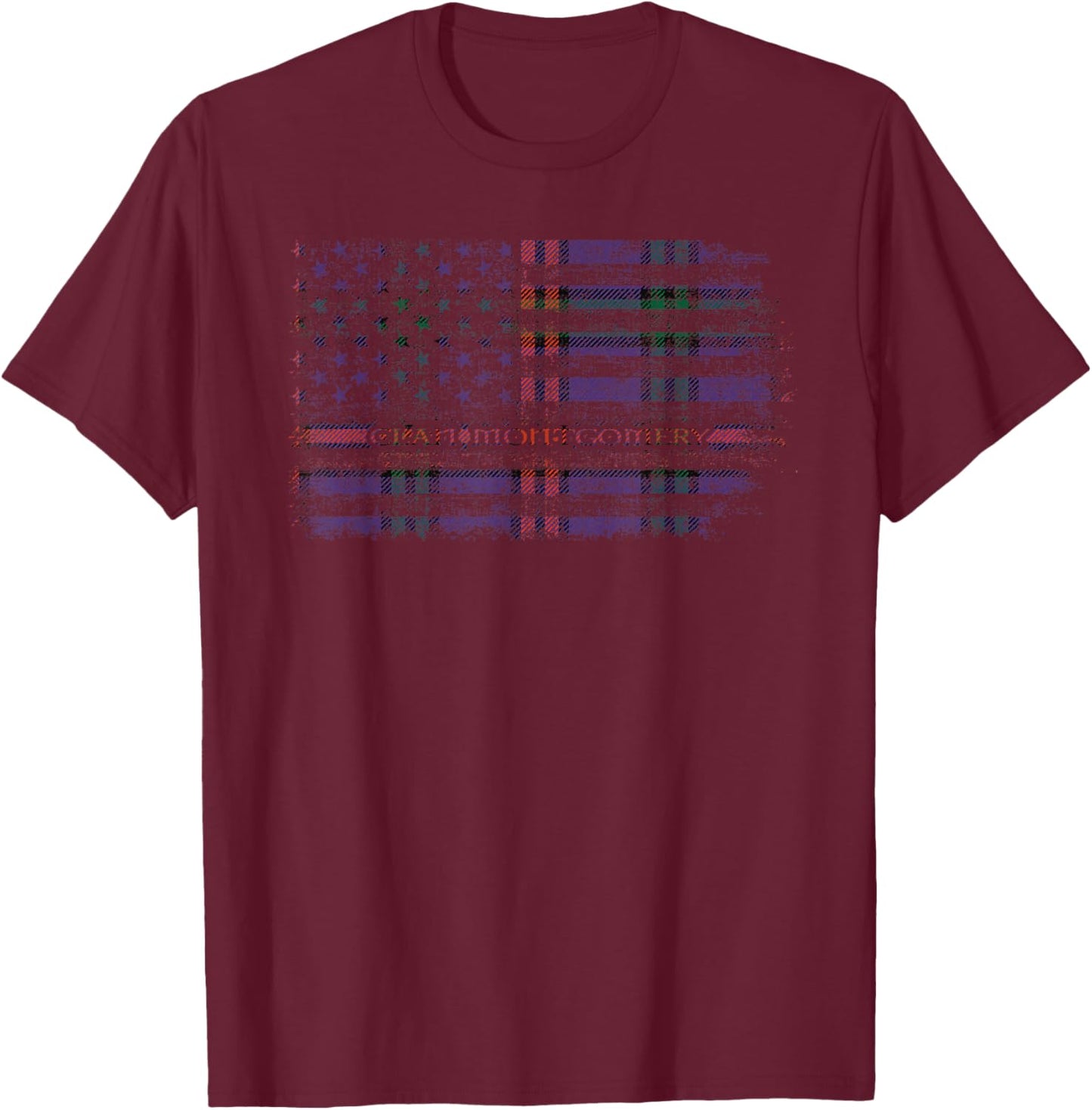 Clan Montgomery Scottish tartan US flag kilt Scotland T-Shirt - T-Shirt | Maroon