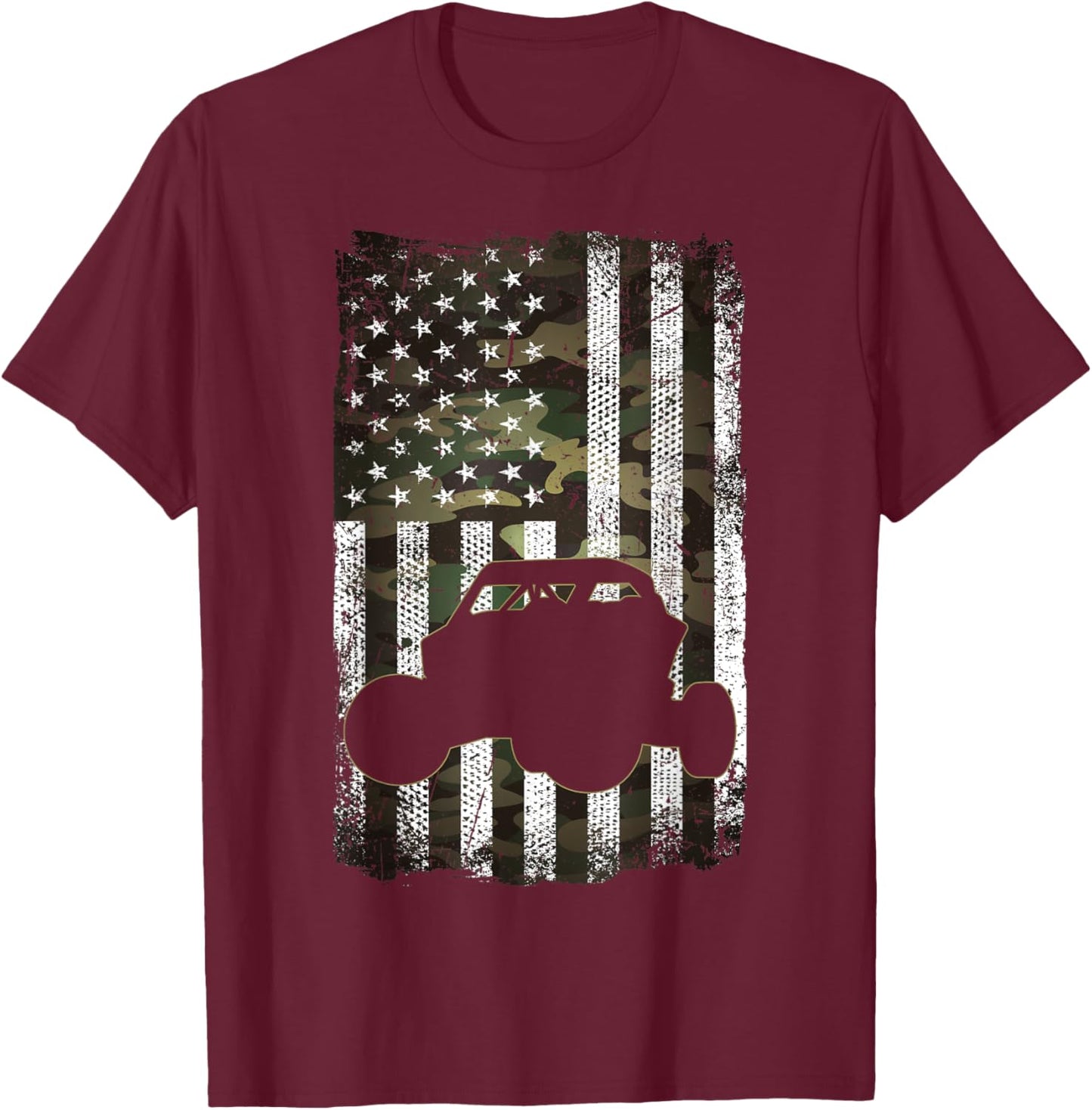 Camo American Flag UTV SXS USA Flag Camouflage 4 Wheelers Men T-Shirt - T-Shirt | Maroon