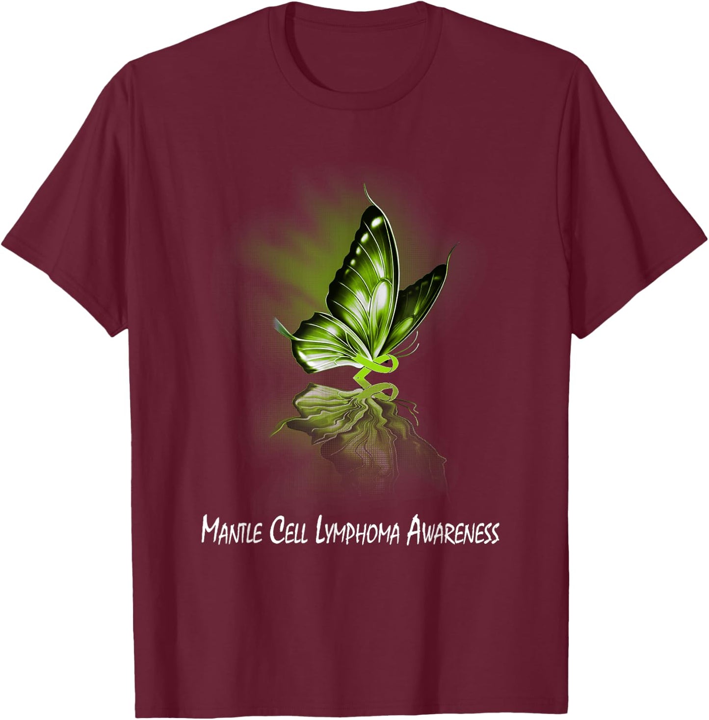 Butterfly Ribbon Mantle Cell Lymphoma Awareness T-Shirt - T-Shirt | Maroon