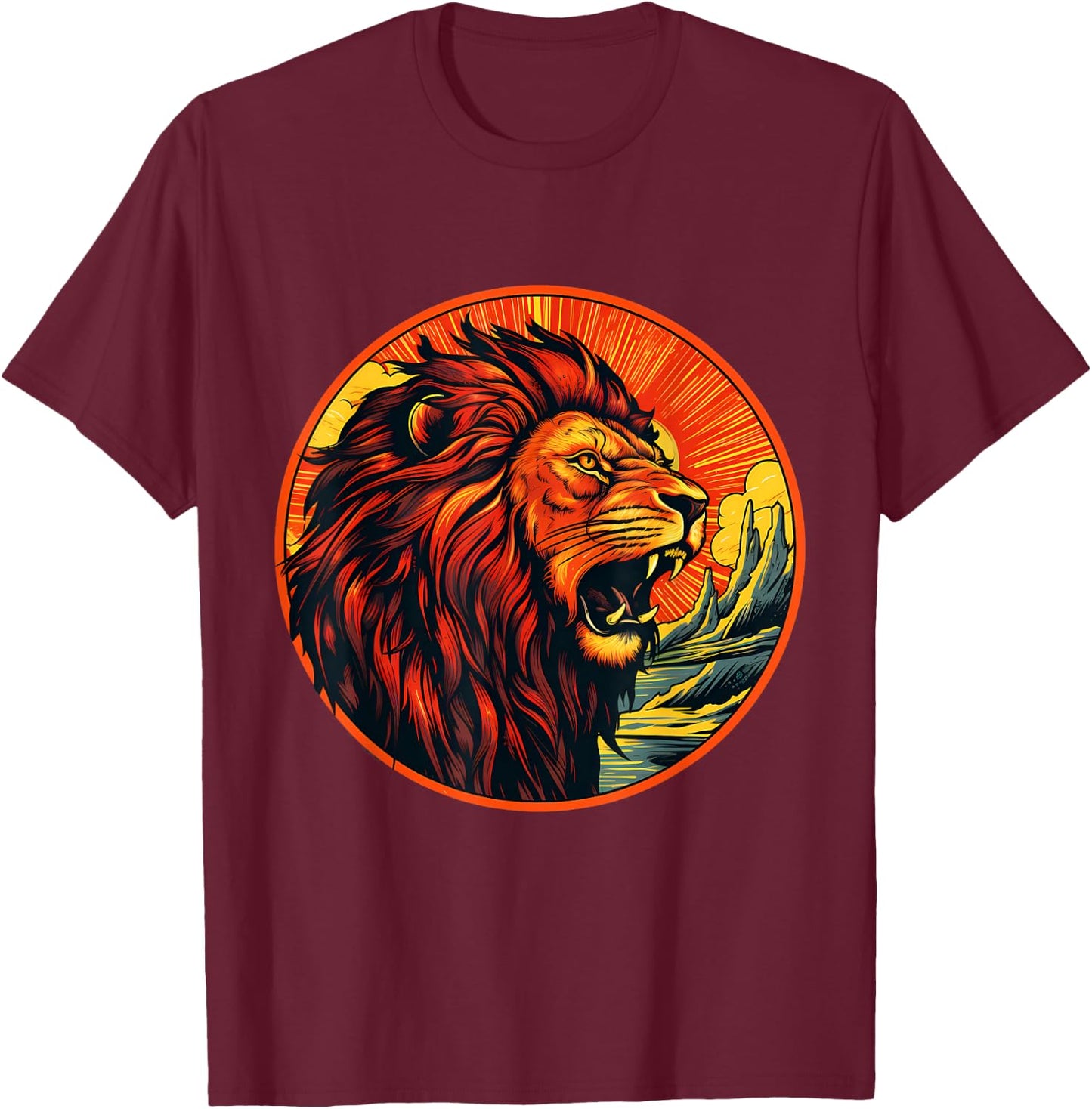 Lion Colorful Sunset Wildlife Safari African Animal Lovers T-Shirt - T-Shirt | Maroon