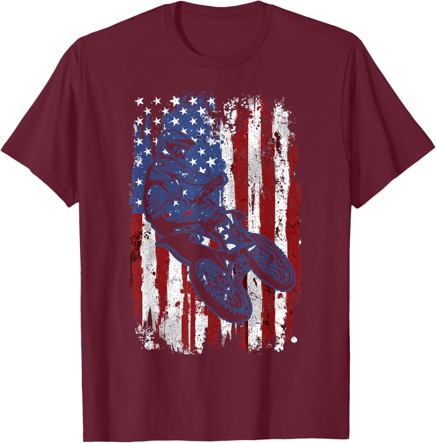 Motocross Dirt Bike USA Flag 4th of July T-Shirt - T-Shirt | Maroon