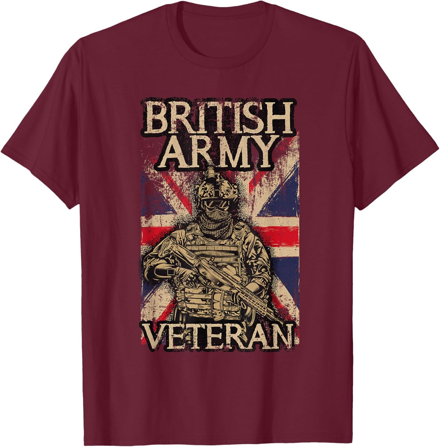 British Army Veteran Soldier Union Jack Flag UK Armed Forces T-Shirt - T-Shirt | Maroon