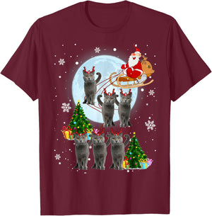 Russian Blue Reindeer Christmas Russian Blue Cat Lover Gifts T-Shirt - T-Shirt | Maroon