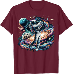 Cool Galaxy Golfer Astronaut on Golf T-Shirt - T-Shirt | Maroon