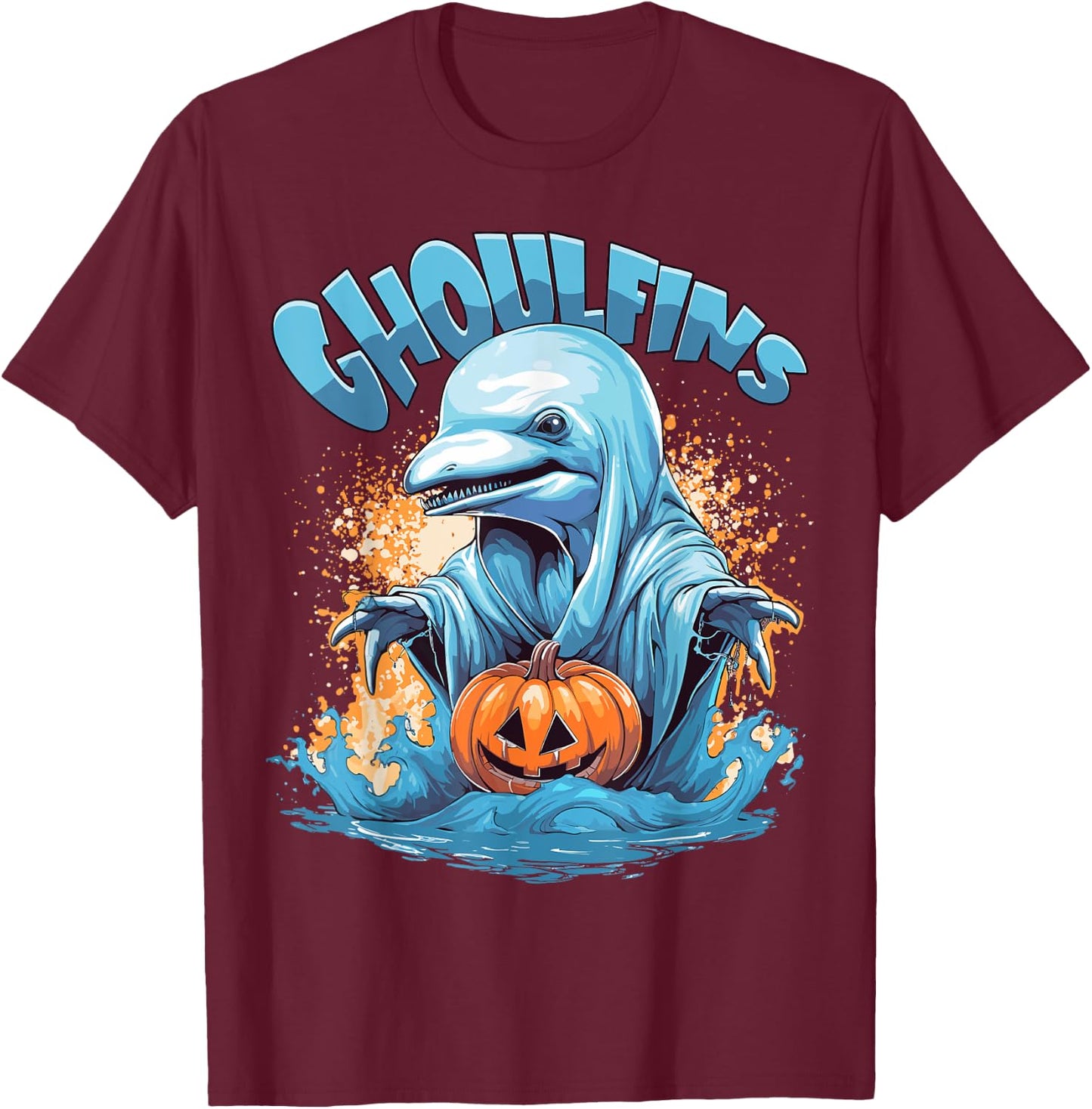 Ghoulfins - Dolphin Halloween Costume For Adult Men Women T-Shirt - T-Shirt | Maroon