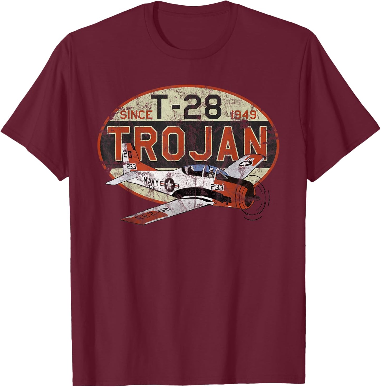 Designed For Flight T-28 Trojan 'Since 1949' Airplane Pilot Vintage Black Men's Medium T-Shirt - T-Shirt | Maroon
