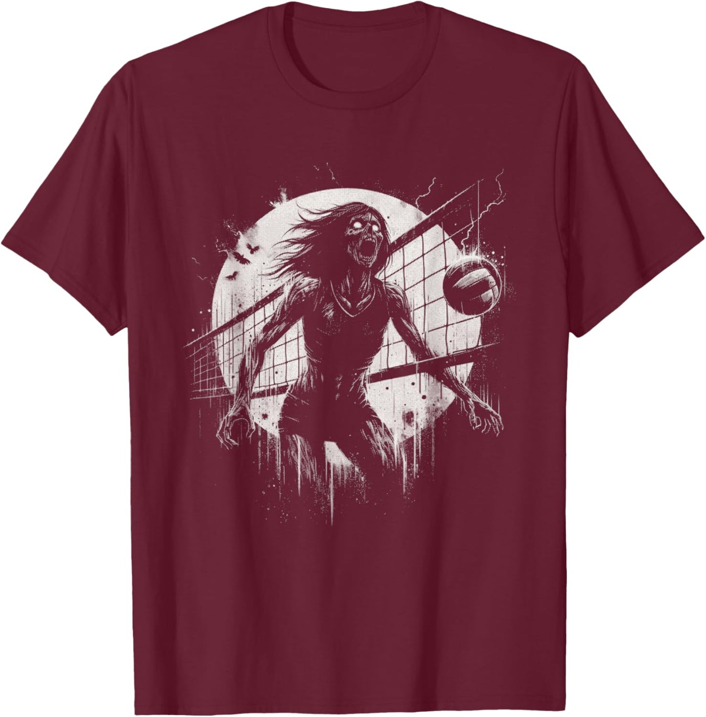 Female Zombie Volleyball - Creepy Volleyball Halloween Lover T-Shirt - T-Shirt | Maroon