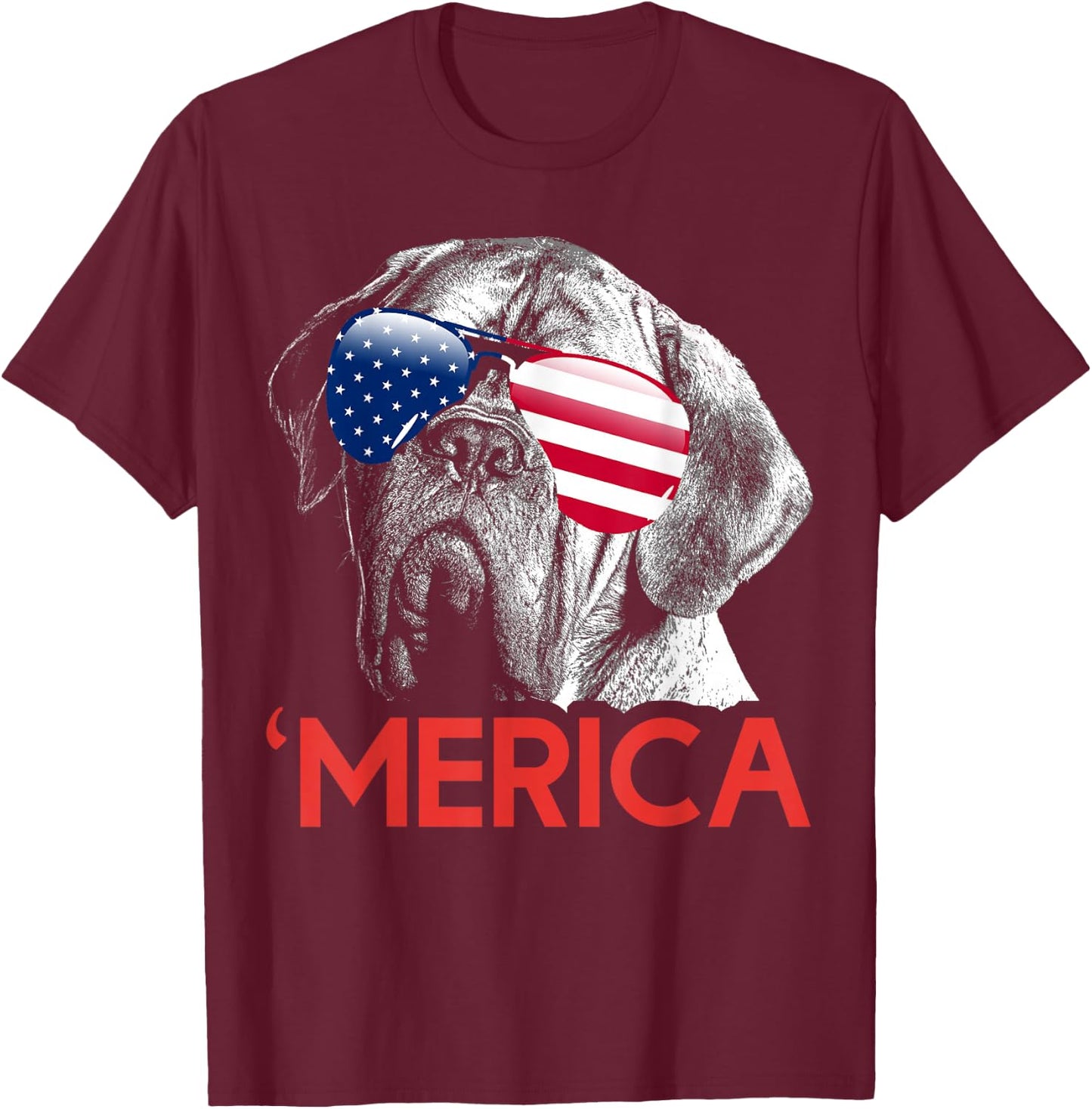 Merica Dogue de Bordeaux American Flag 4th of July T-Shirt - T-Shirt | Maroon