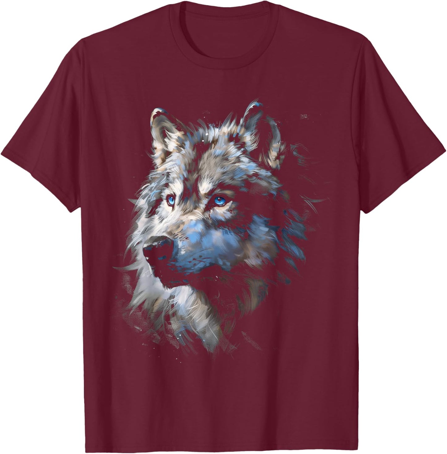 Alpha Wolf Shirt Fantasy Art Graphic Blue Eyes Wolf Lovers T-Shirt - T-Shirt | Maroon