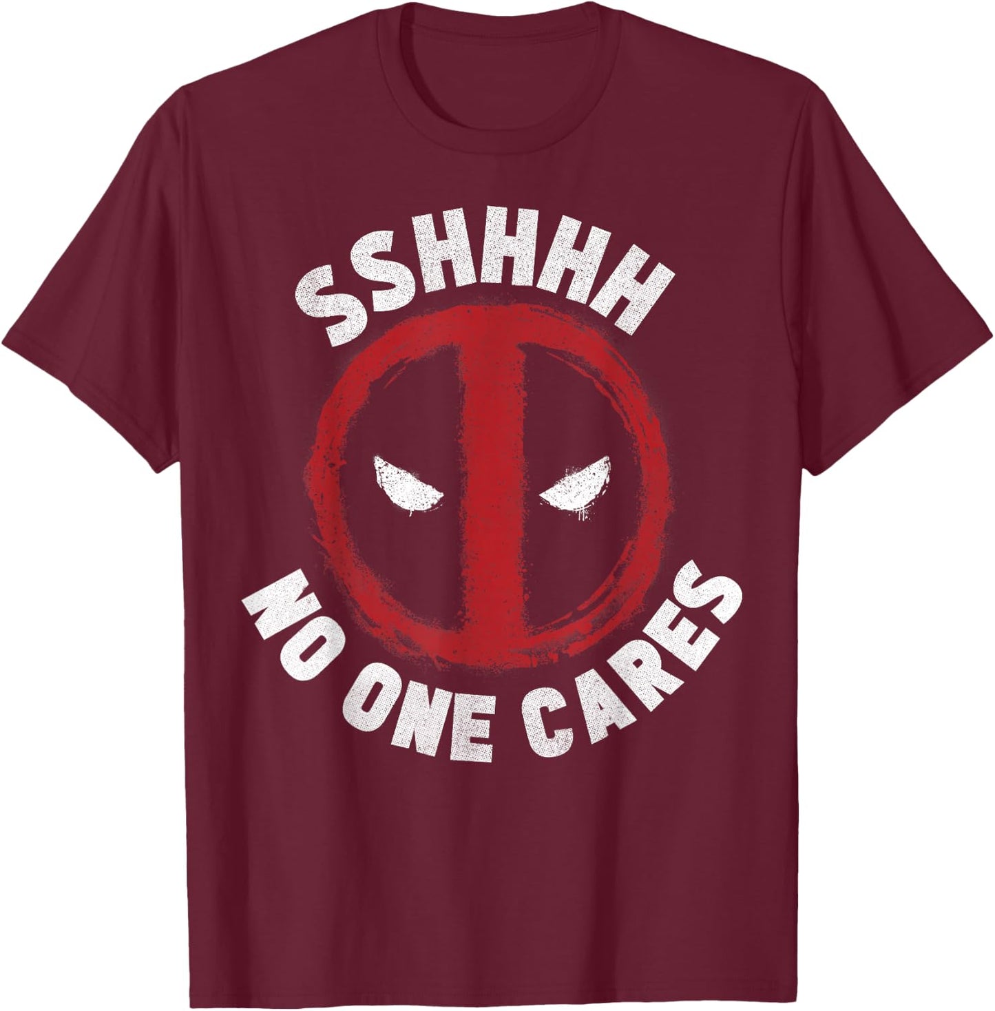 Marvel Deadpool Sshhhh No One Cares Logo T-Shirt - T-Shirt | Maroon