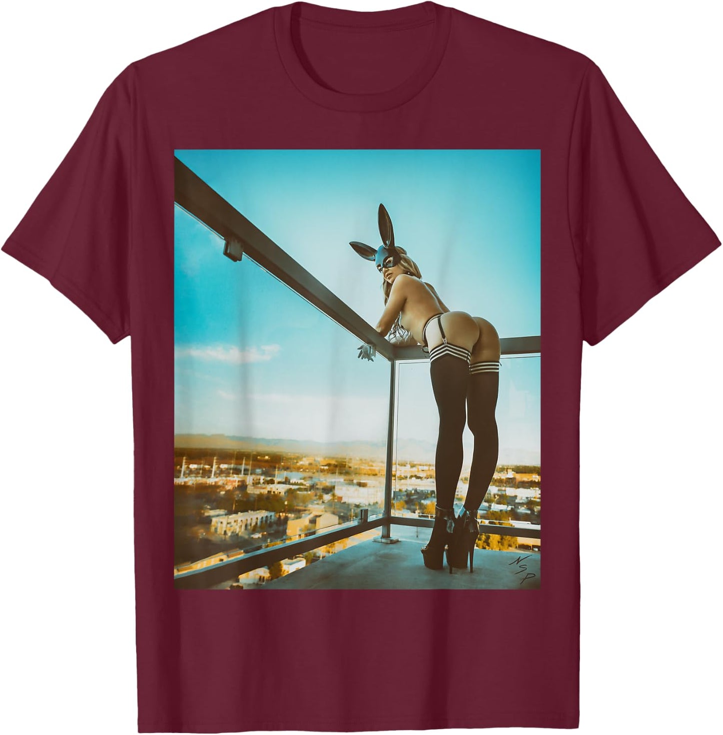 Sexy Girl - "Bad Bunny Pinup Girl w/ Nice Butt" T-Shirt - T-Shirt | Maroon