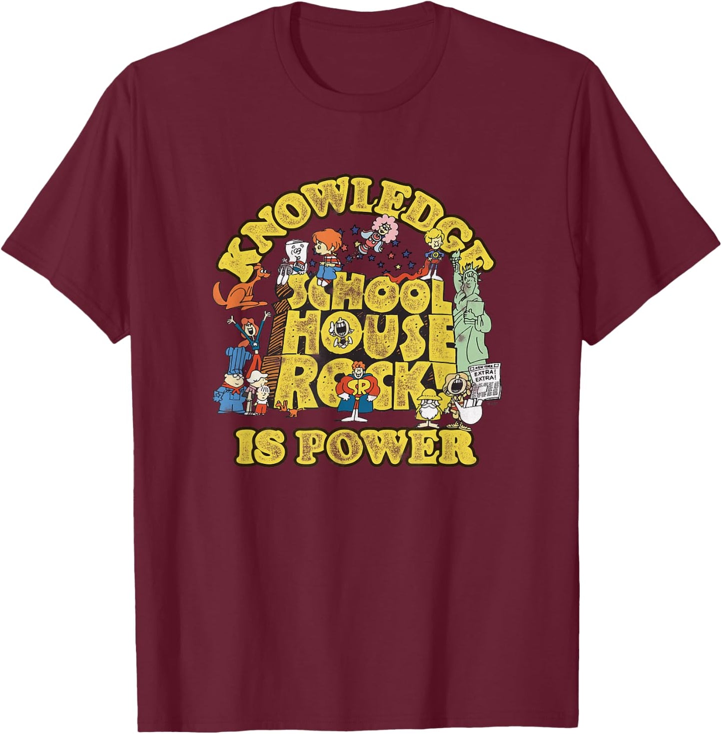 Schoolhouse Rock Knowledge is Power Logo Vintage TV Show T-Shirt - T-Shirt | Maroon