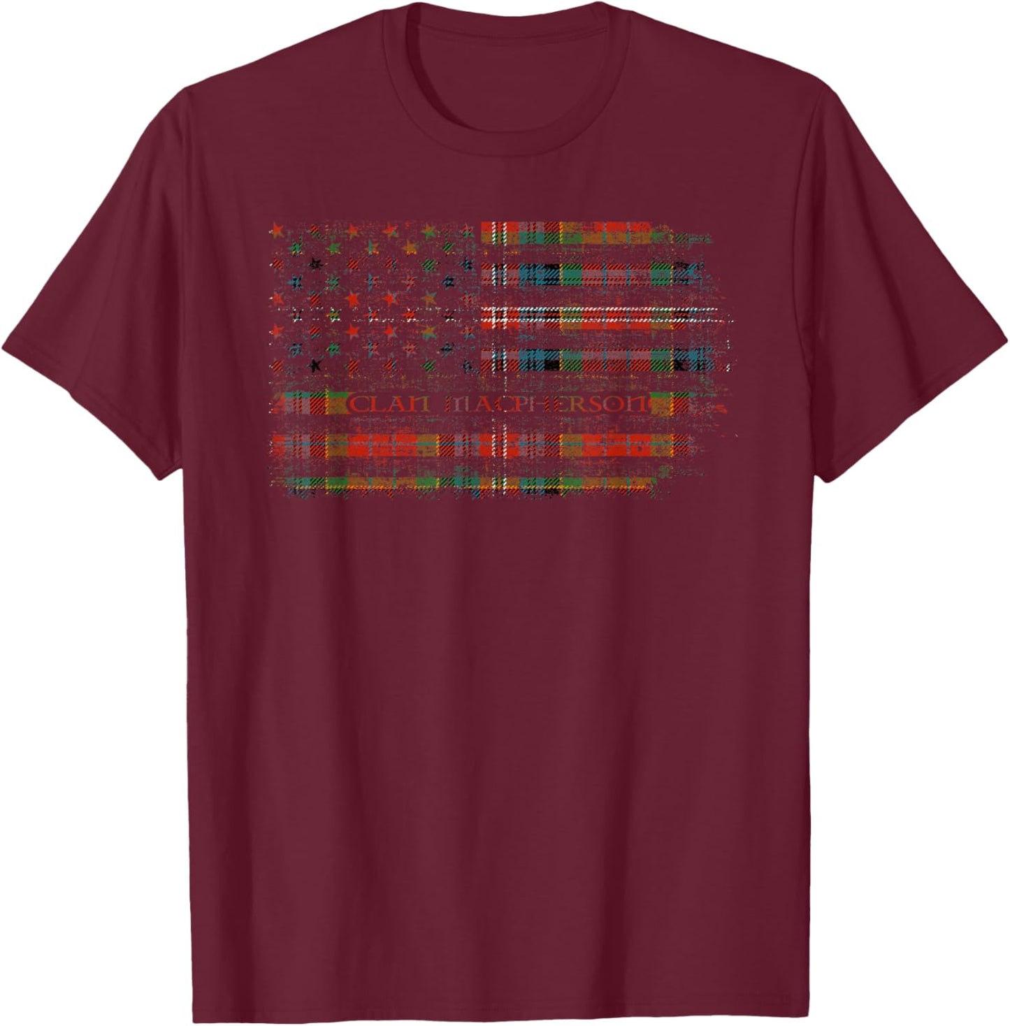 Clan MacPherson Scottish tartan US flag kilt Scotland T-Shirt - T-Shirt | Maroon