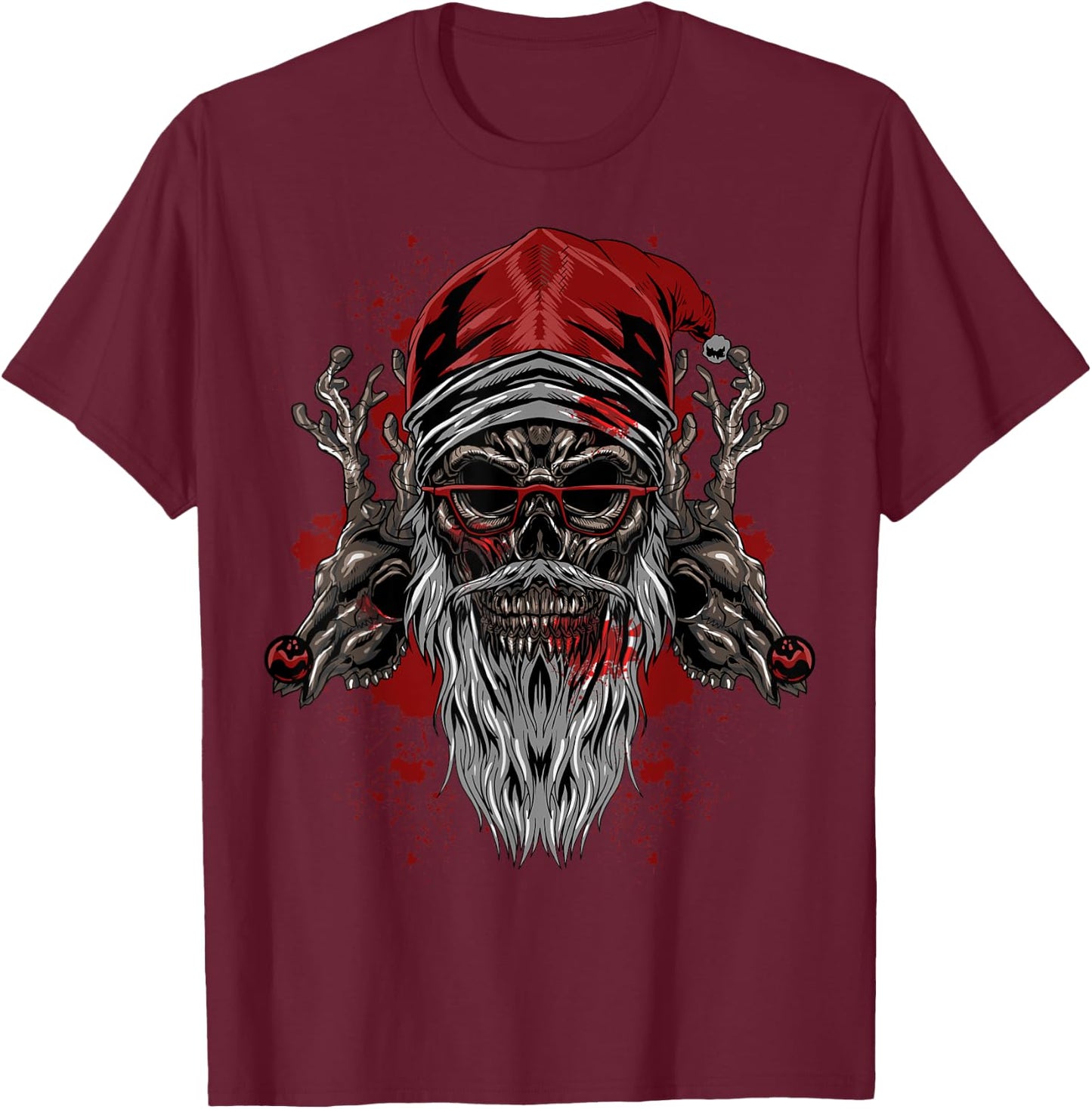 Evil Santa Skull Heavy Xmas Gift T-Shirt - T-Shirt | Maroon