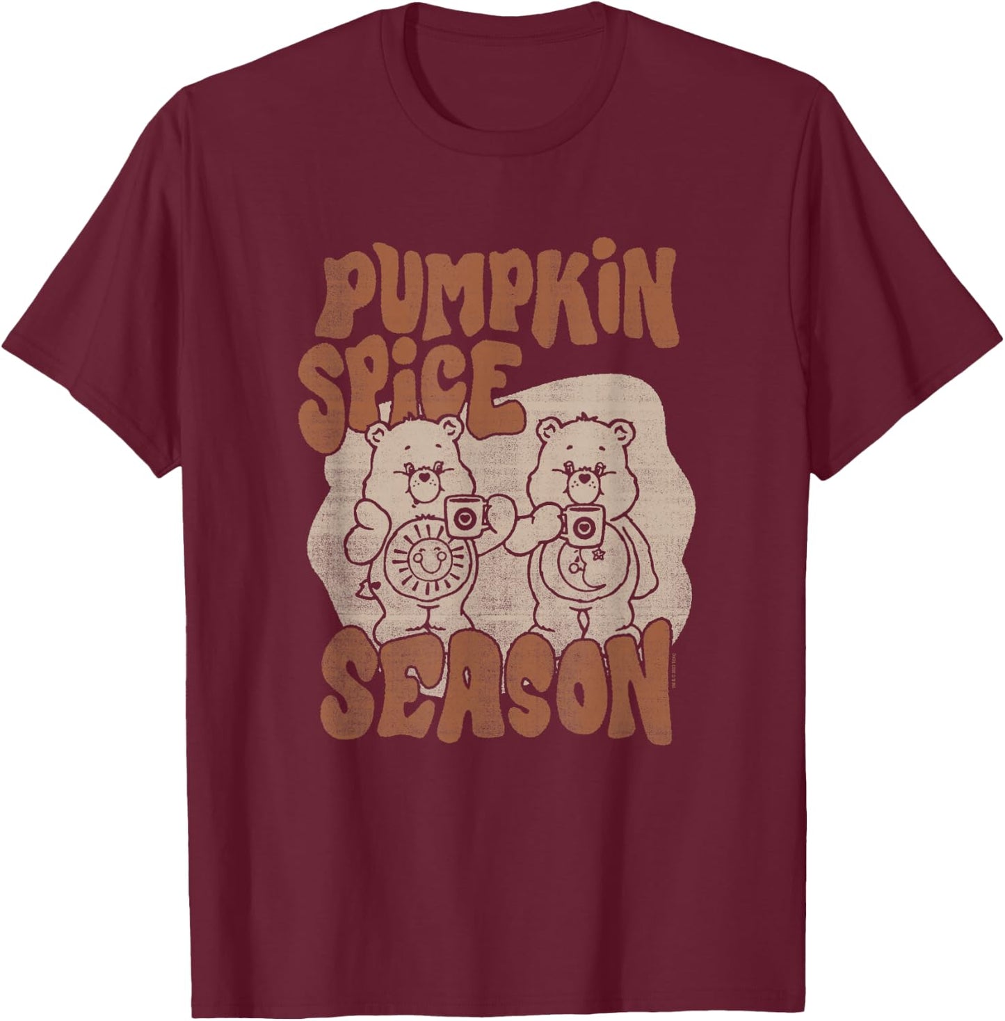 Care Bears Thanksgiving Vintage Pumpkin Spice Season Duo T-Shirt - T-Shirt | Maroon