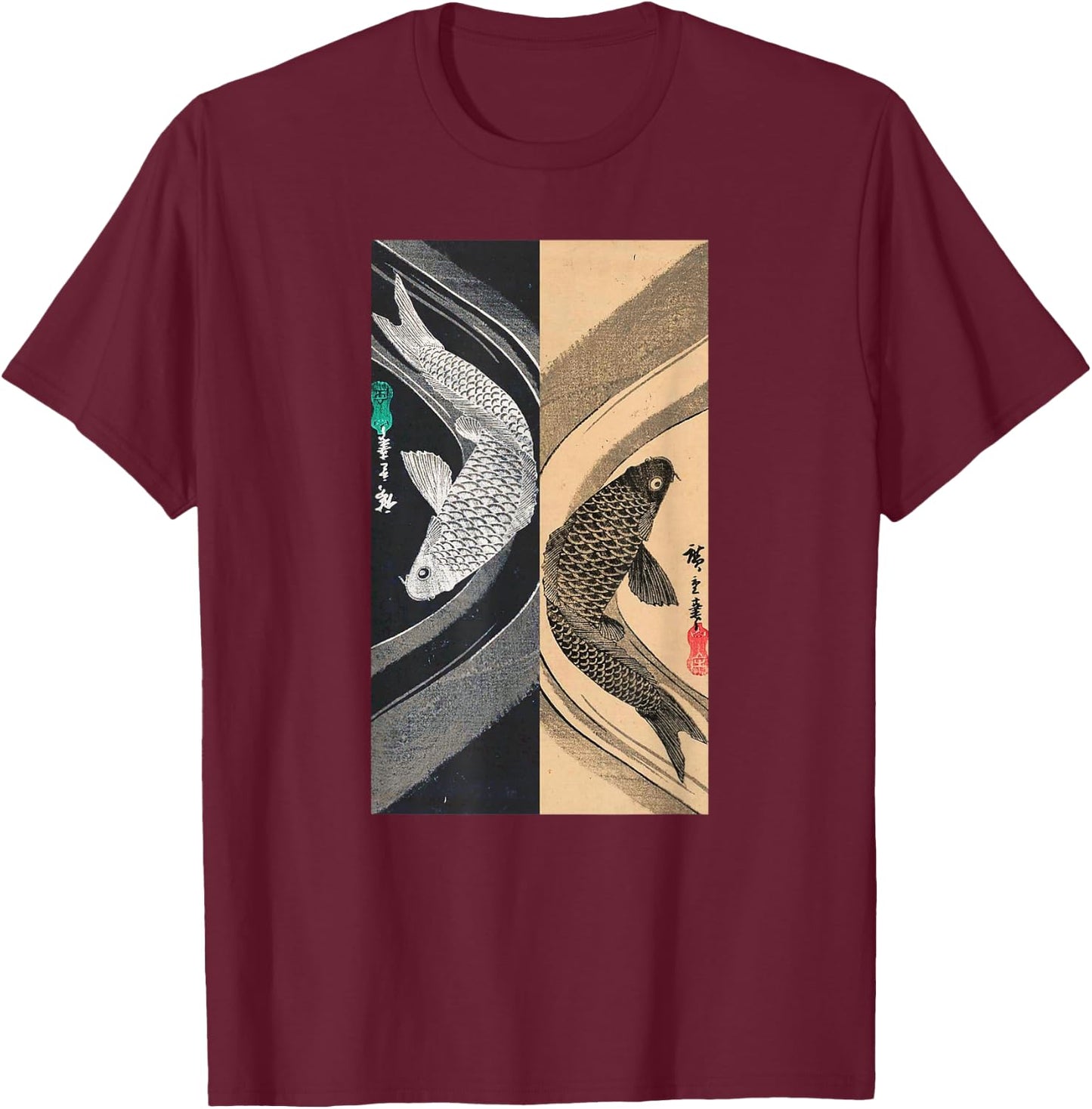 Japanese Art Fish Graphic Design 3 T-Shirt - T-Shirt | Maroon