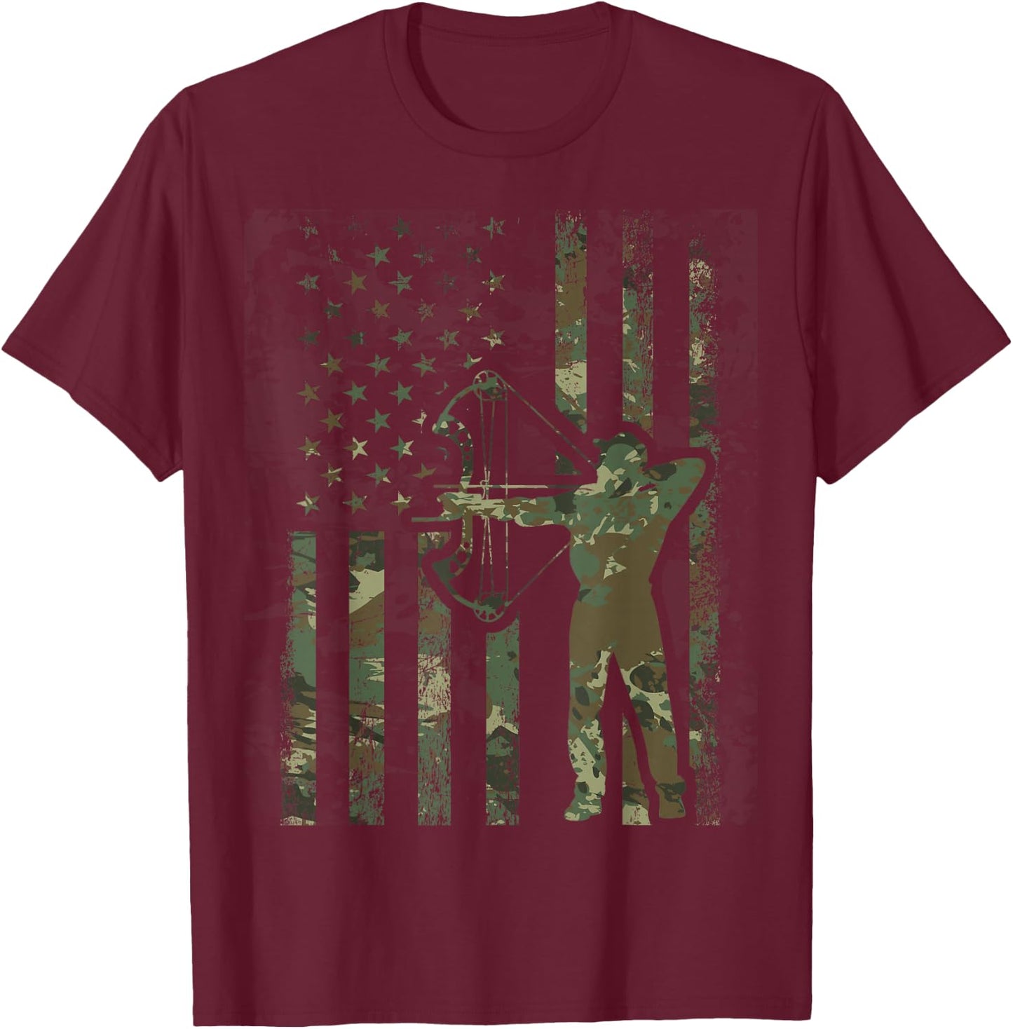 Camo American Flag Buck Hunting Gift Bow Hunter Women Men T-Shirt - T-Shirt | Maroon
