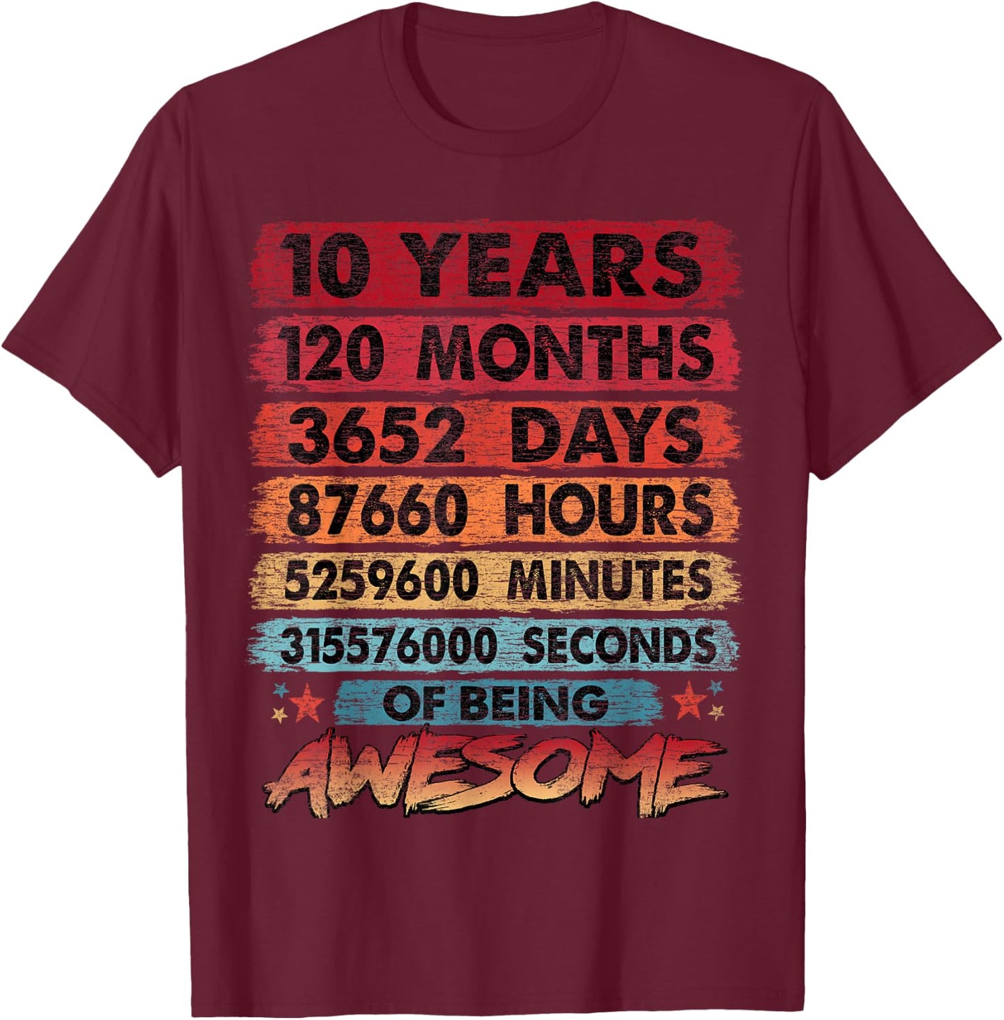 10th Birthday Kids 10 Years Old Vintage Retro 120 Months T-Shirt - T-Shirt | Maroon
