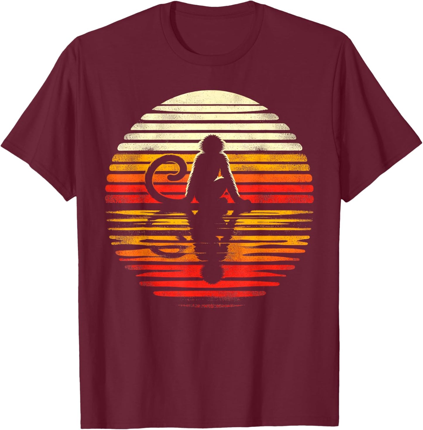 Spider Monkey Sunset Retro Style Safari Vintage 70s T-Shirt - T-Shirt | Maroon