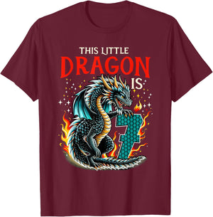 Turning 7 Year Old Birthday Boy Dragon 7th Bday Girl T-Shirt - T-Shirt | Maroon