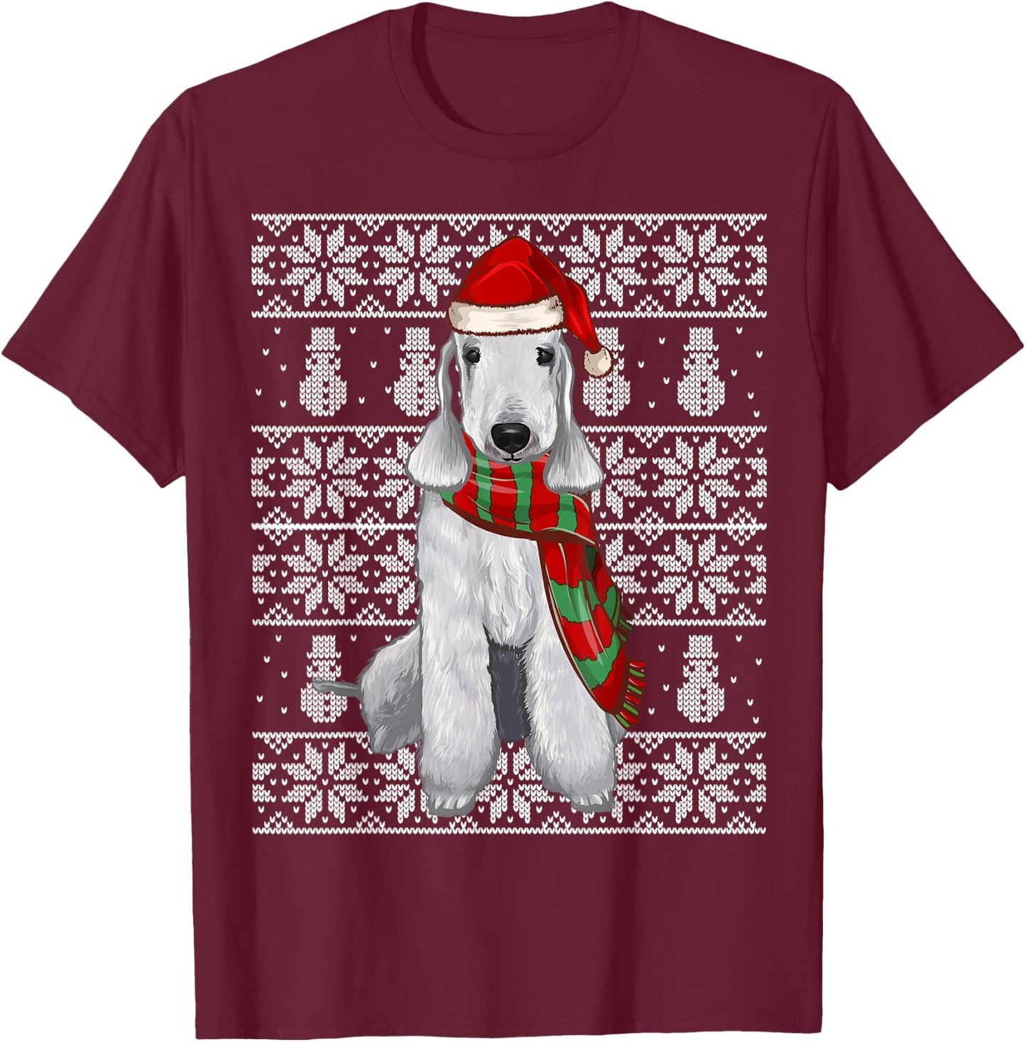 Santa Hat Xmas Bedlington Terrier Ugly Christmas T-Shirt - T-Shirt | Maroon