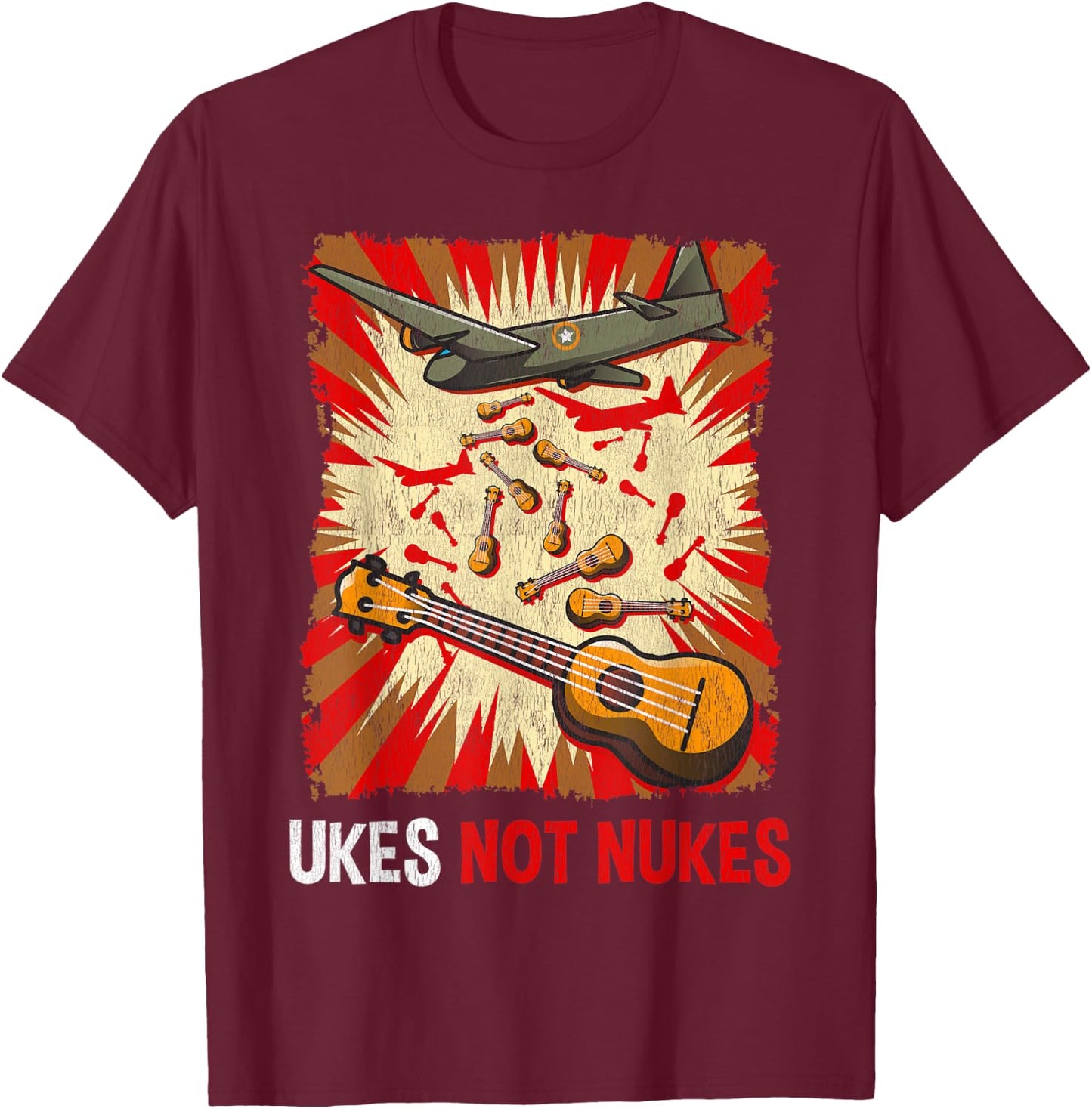 Ukes Not Nukes | Ukulele Guitar Music Musician Gift T-Shirt - T-Shirt | Maroon