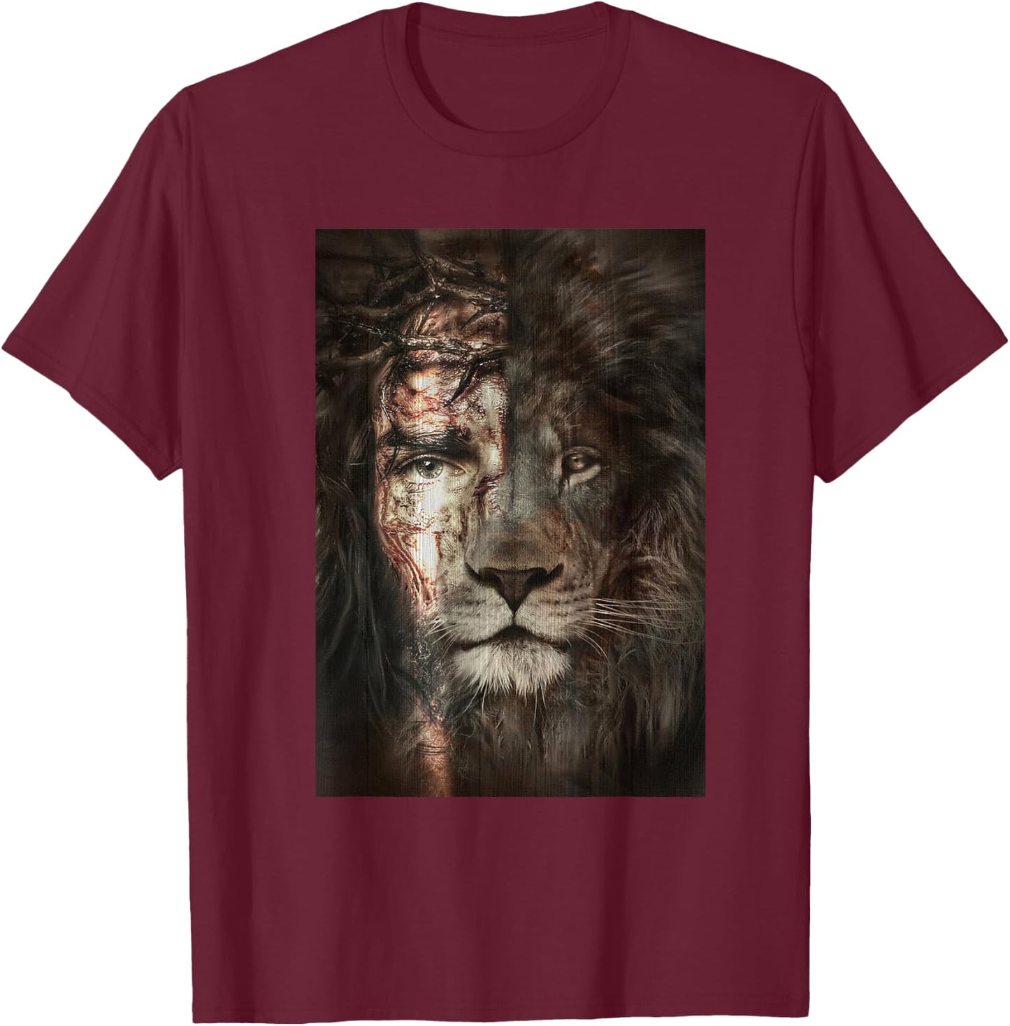 Jesus and lion Christian Gifts T-Shirt - T-Shirt | Maroon