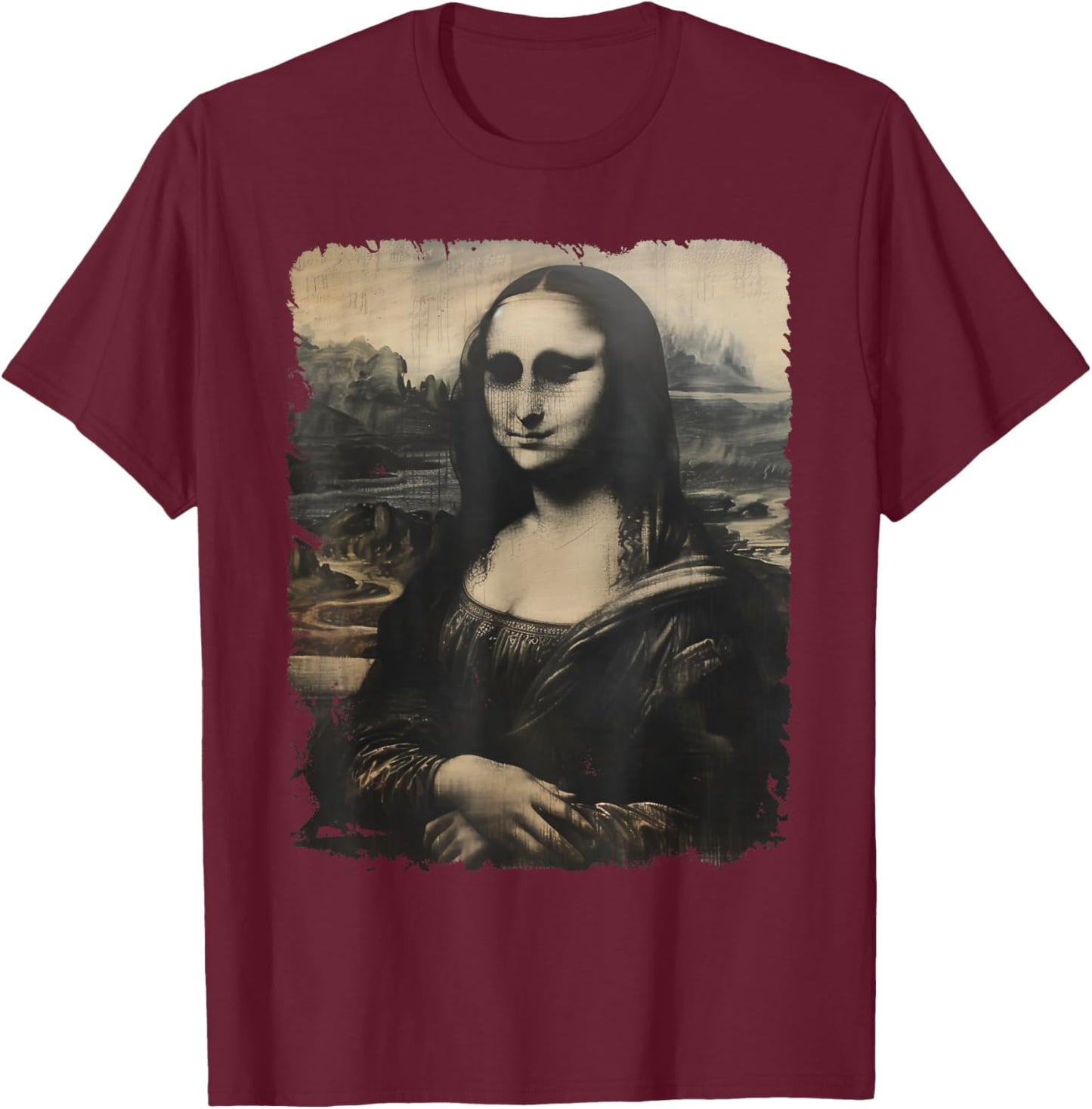 Scary Mona Lisa Creepy Halloween Portrait Men Women T-Shirt - T-Shirt | Maroon