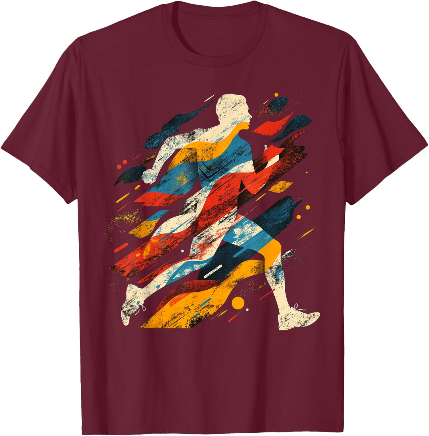 Artsy Cross country runner on Abstract Art Running T-Shirt - T-Shirt | Maroon