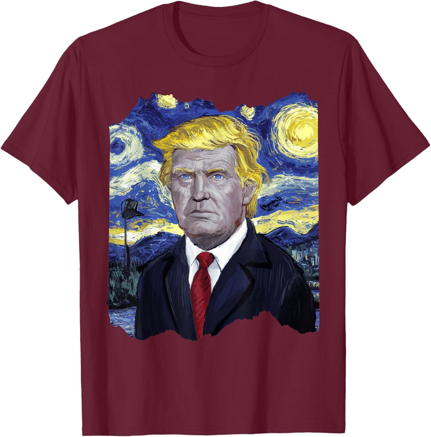 Donald Trump President Van Gogh Art Painting Star Sky Night T-Shirt - T-Shirt | Maroon