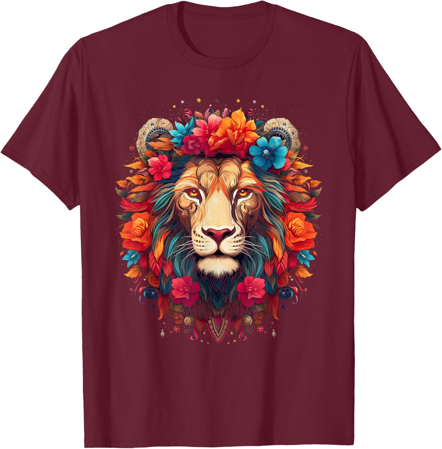 Lion colorful lions From Africa Day of the Dead T-Shirt - T-Shirt | Maroon