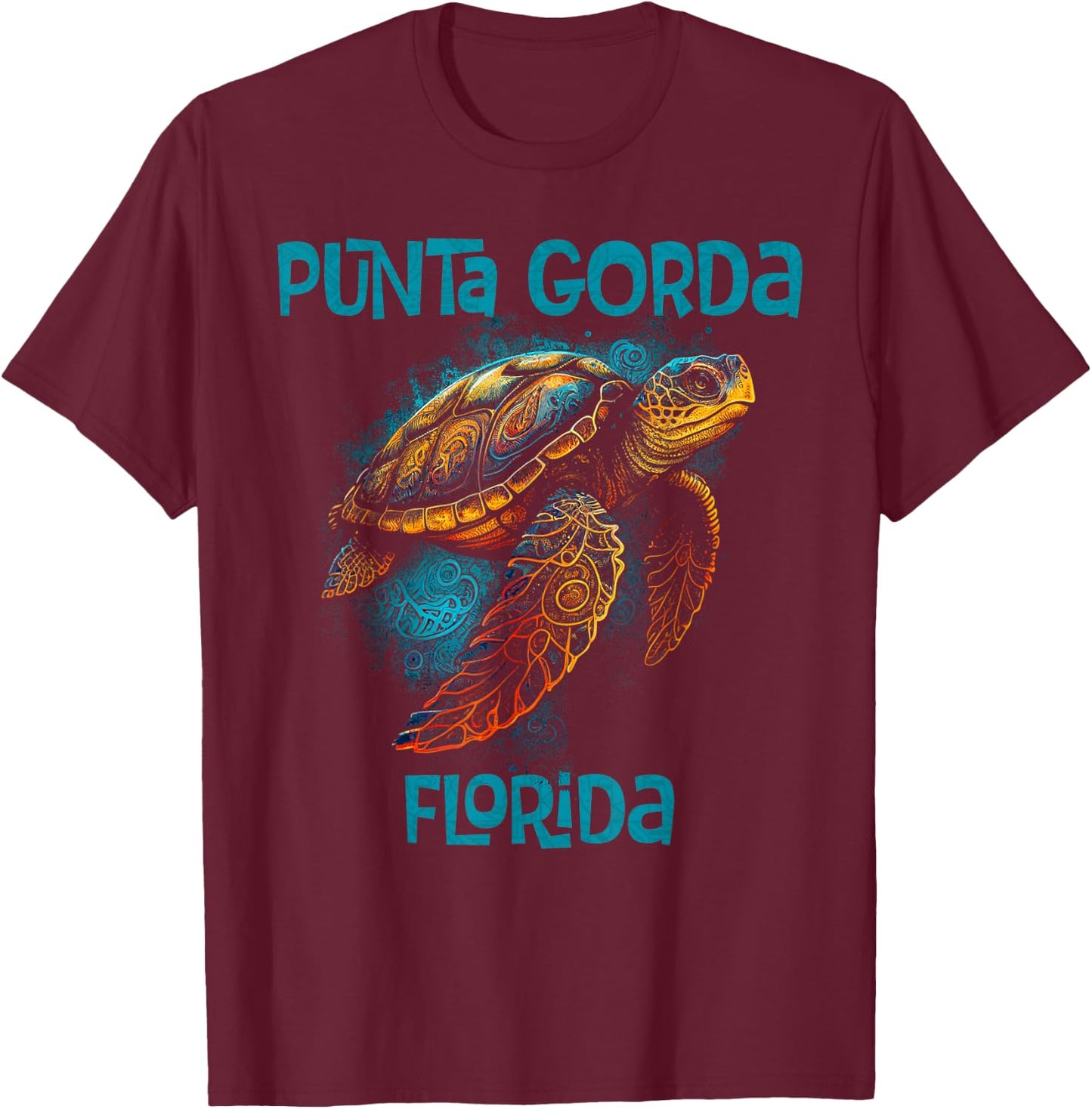 Punta Gorda Florida FL Retro Vintage Beach Sea Turtle T-Shirt - T-Shirt | Maroon