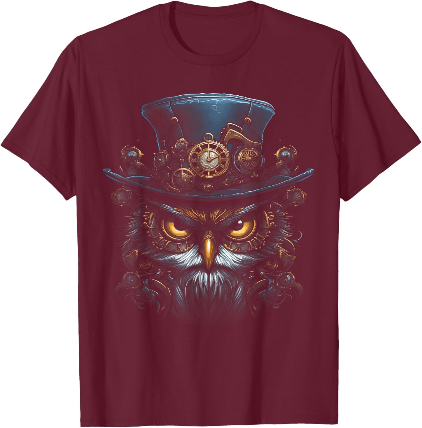 Steampunk Mechanical owl Victorian Bird T-Shirt - T-Shirt | Maroon
