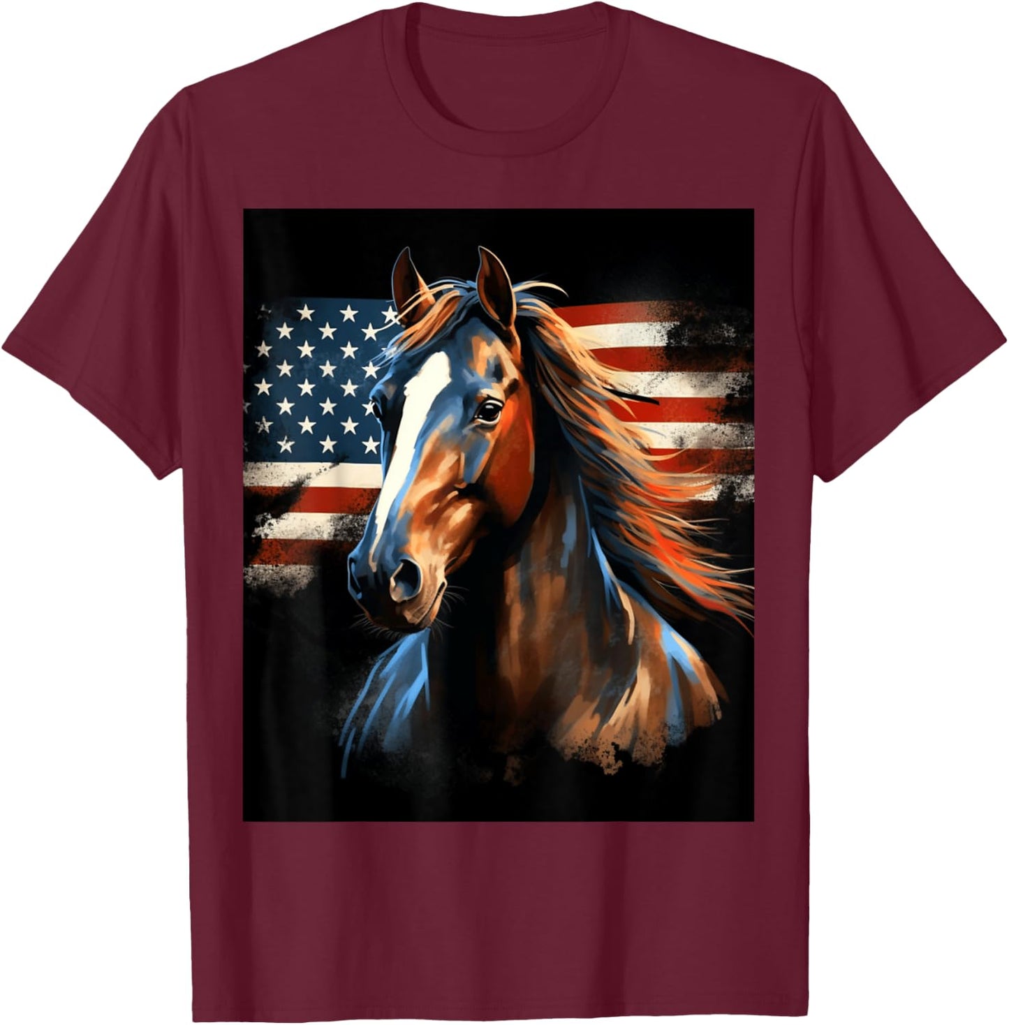 Patriotic Horse American Flag Horseback Riding Western Farm T-Shirt - T-Shirt | Maroon