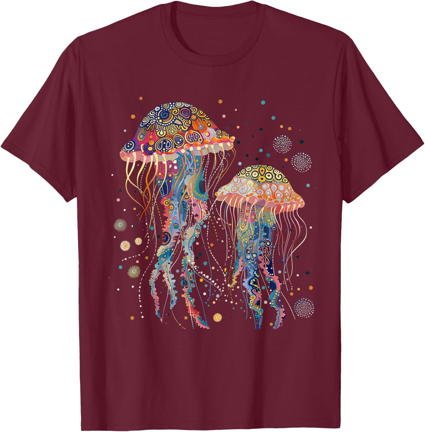 Jellyfish Colorful Flower Patterns Scuba Diving Diver Ocean T-Shirt - T-Shirt | Maroon