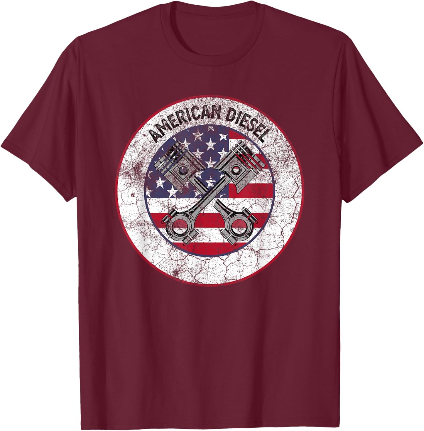 American Diesel Flag Vintage Diesel Mechanic Smoke Trucks T-Shirt - T-Shirt | Maroon
