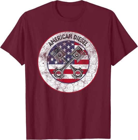 American Diesel Flag Vintage Diesel Mechanic Smoke Trucks T-Shirt - T-Shirt | Maroon