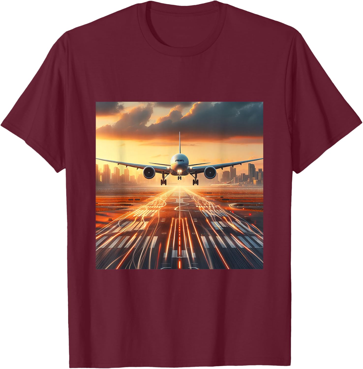 B-777 Aircraft Aviation Airplane Airport Runway Landing T-Shirt - T-Shirt | Maroon