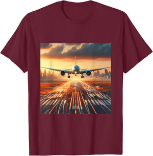 B-777 Aircraft Aviation Airplane Airport Runway Landing T-Shirt - T-Shirt | Maroon