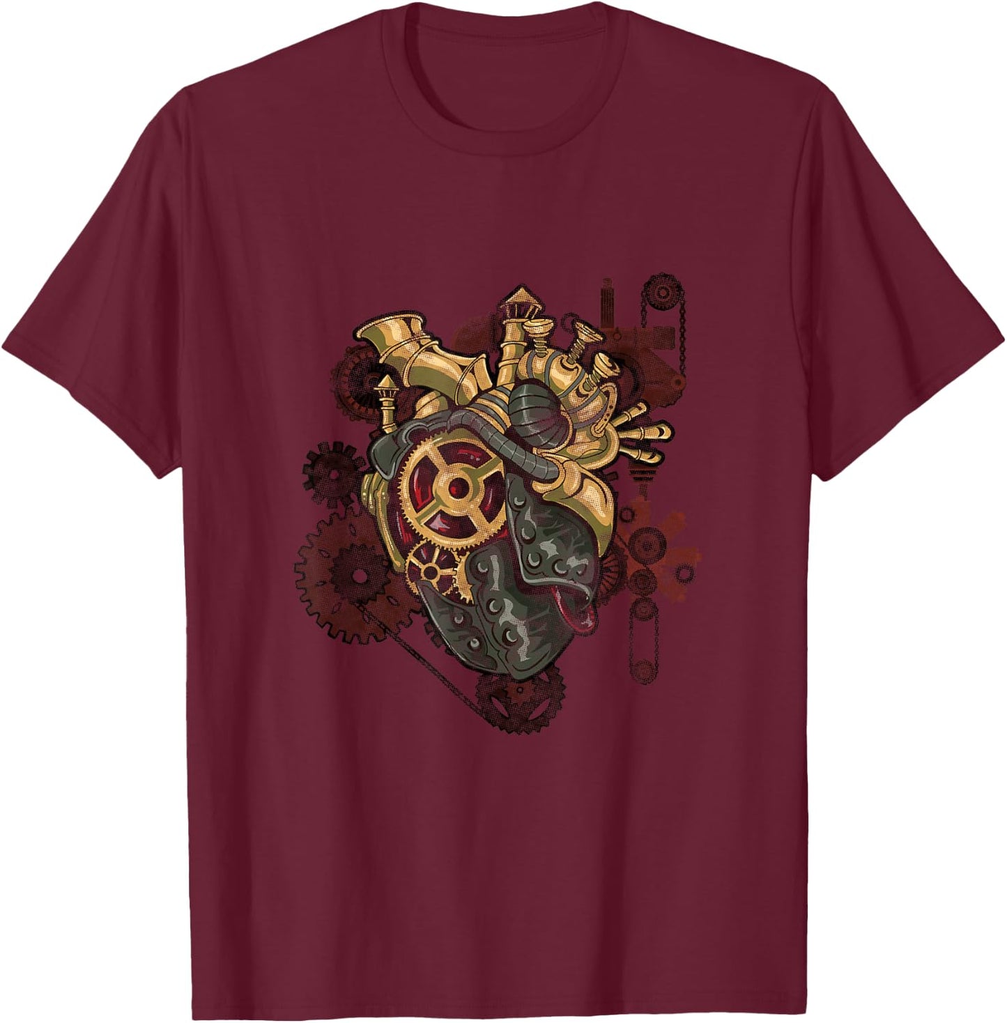 Steampunk Heart Robot Cosplay Scifi Mechanical Gears Anatomy T-Shirt - T-Shirt | Maroon