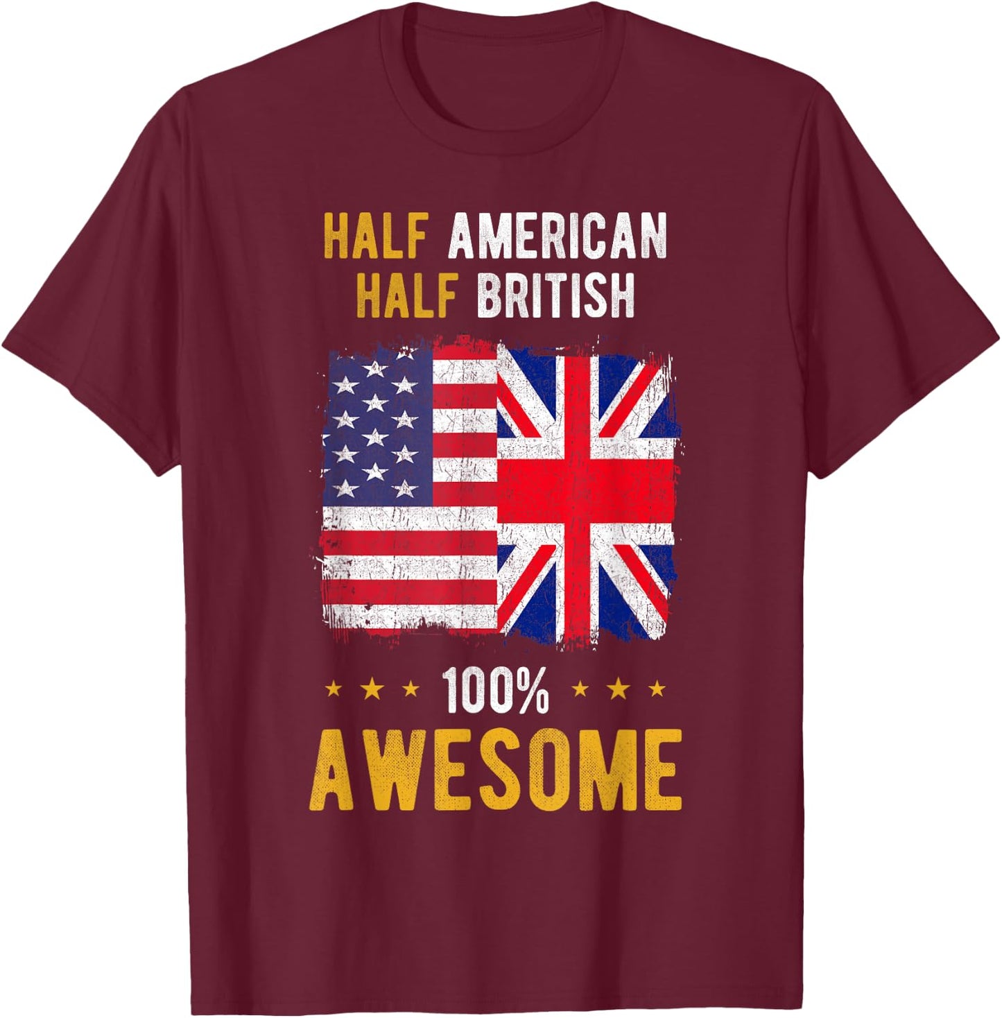 American Great Britain Flag - Half American Half British T-Shirt - T-Shirt | Maroon