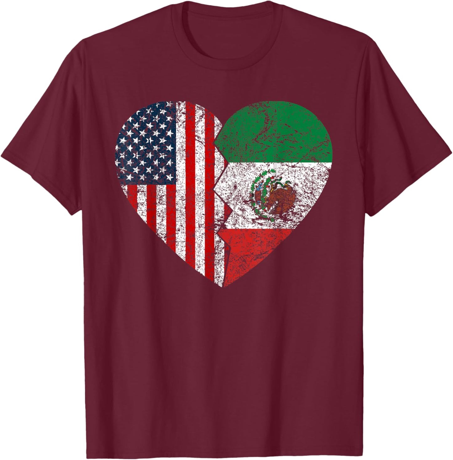 Mexican American Flags Heart | United States Mexico Roots Kids Men T-Shirt - T-Shirt | Maroon