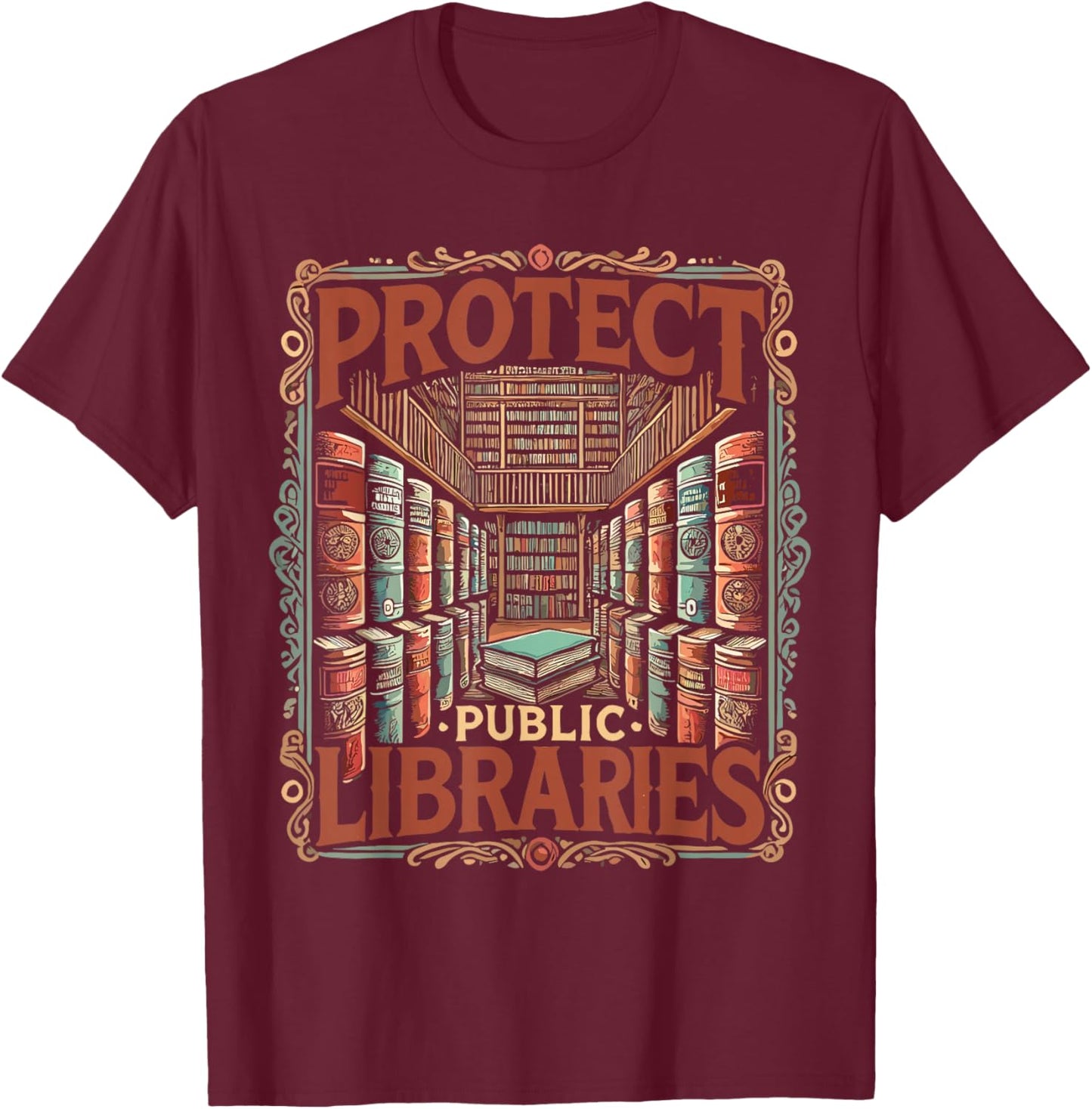 Vintage Reading Library | Protect Public Libraries T-Shirt - T-Shirt | Maroon