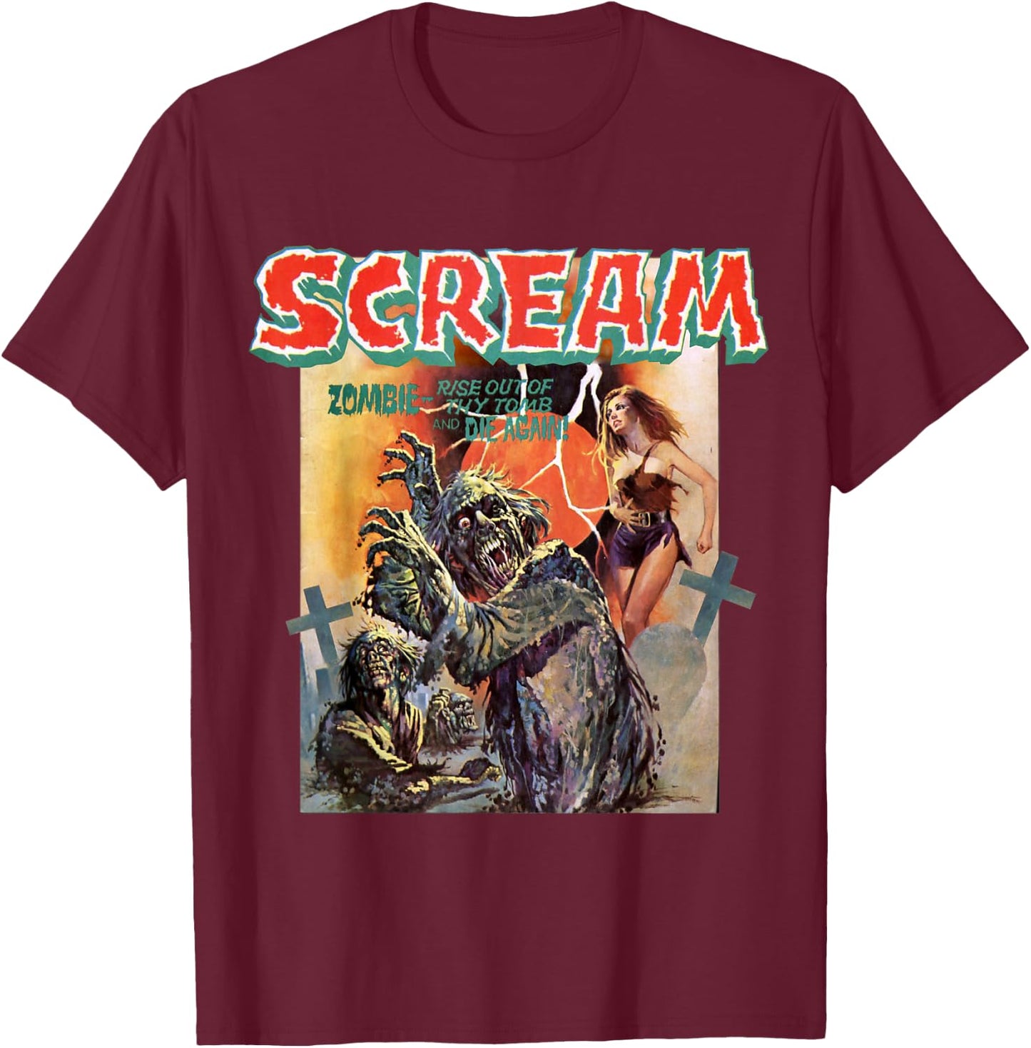 Zombie Vintage Movie Horror Poster Comic Book Graphic T-Shirt - T-Shirt | Maroon