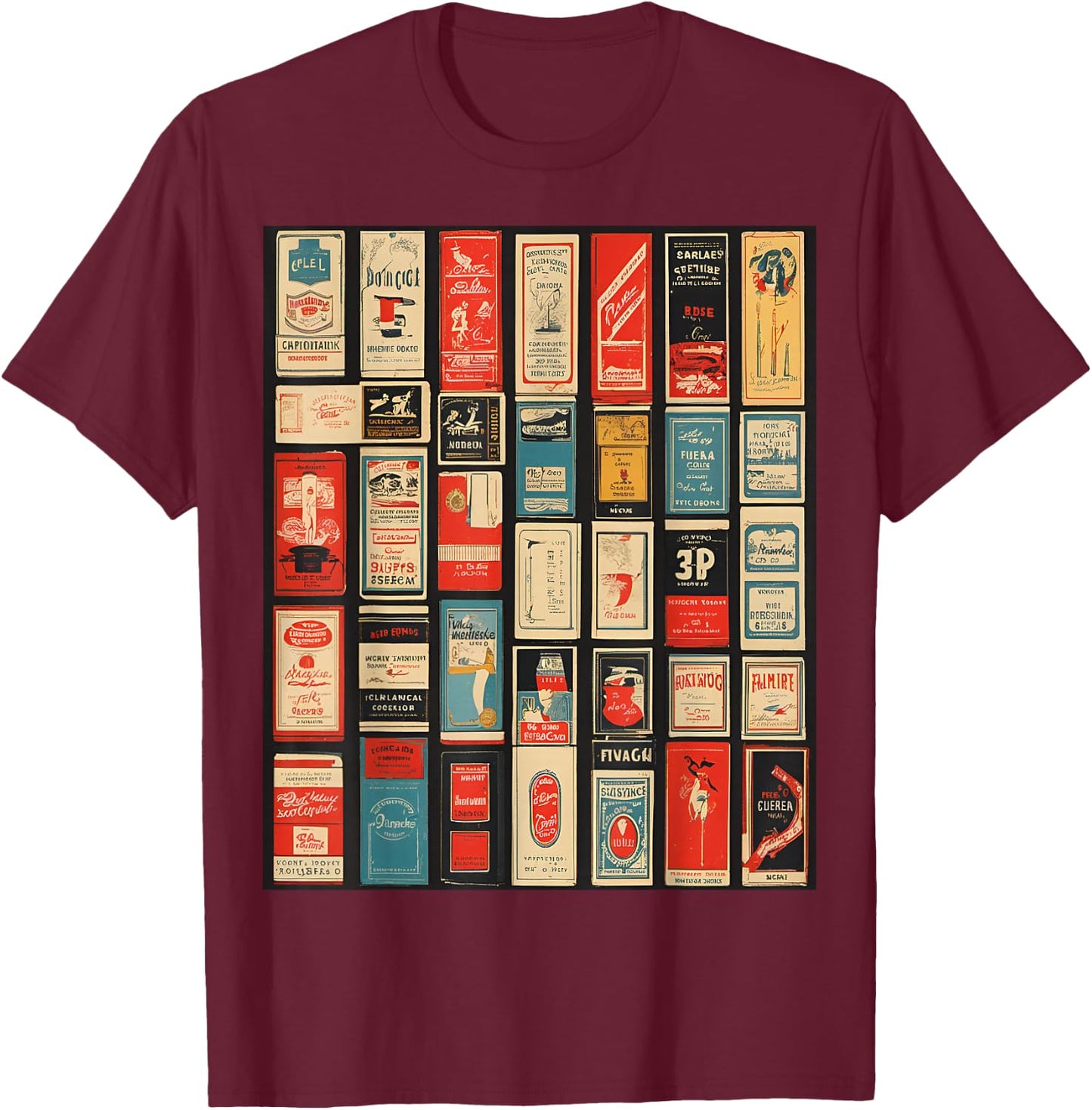 Vintage Matchbook Cover Collection Graphic T-Shirt - T-Shirt | Maroon