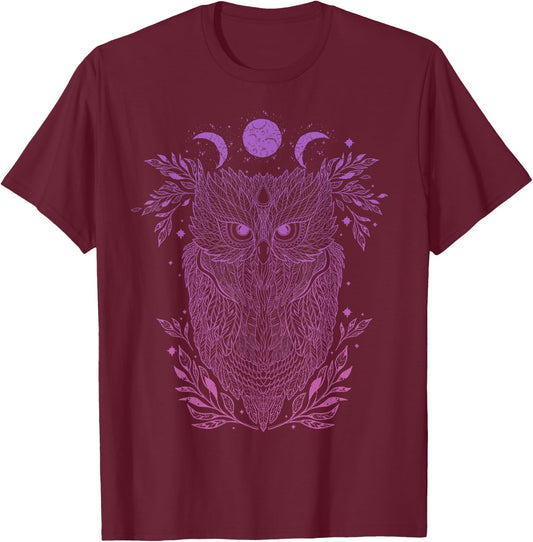 Geometric Night Owl Abstract Art Silhouette Psychedelic Gift T-Shirt - T-Shirt | Maroon