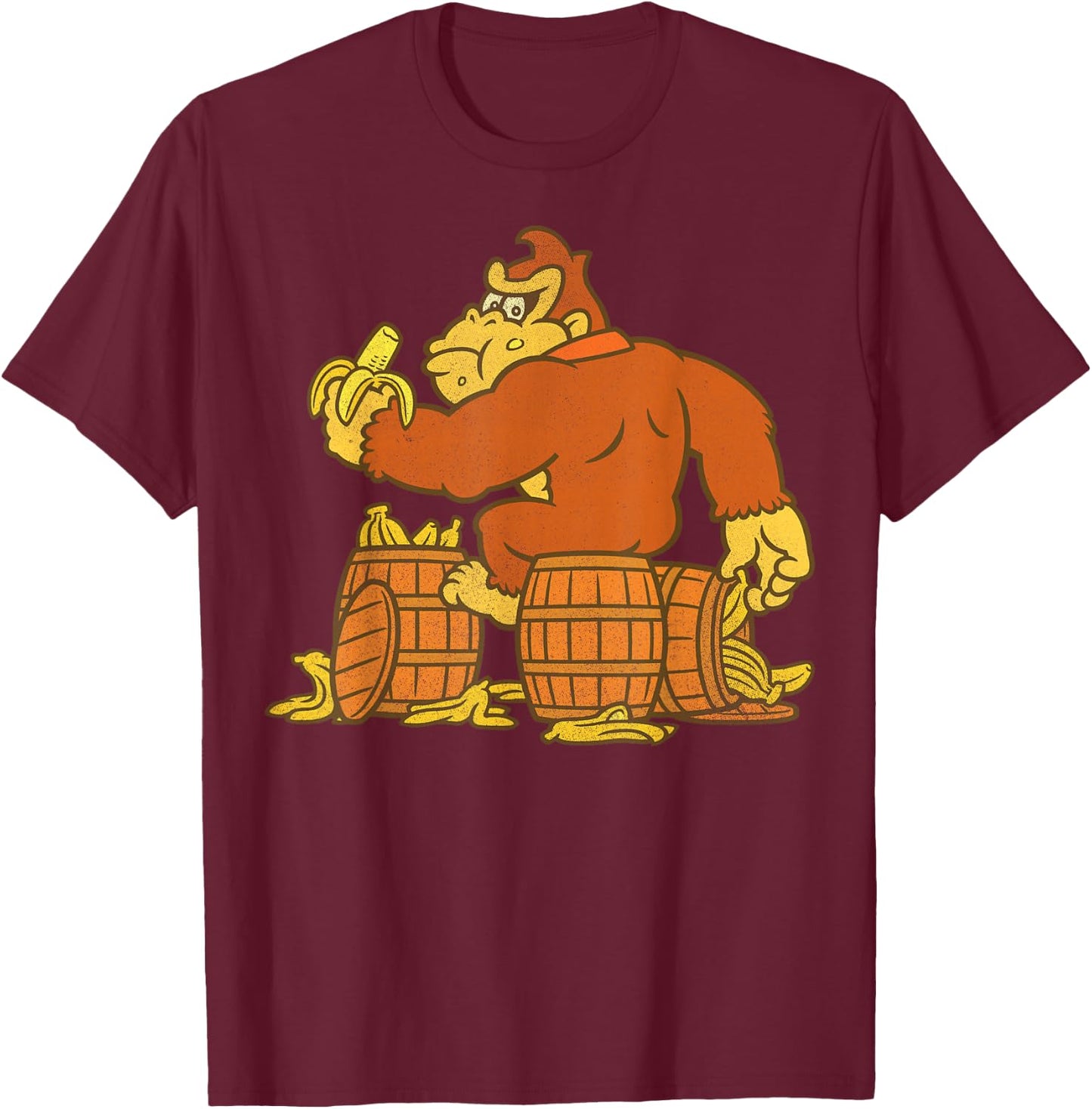 Super Mario Donkey Kong Bananas On Barrel T-Shirt - T-Shirt | Maroon