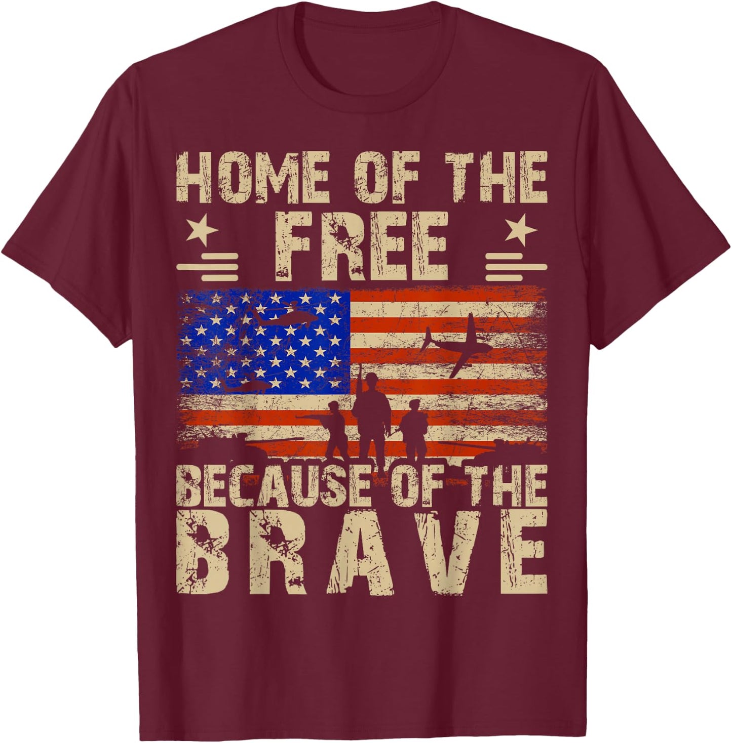 4th of July USA Flag - Home of the Free because of the Brave T-Shirt - T-Shirt | Maroon