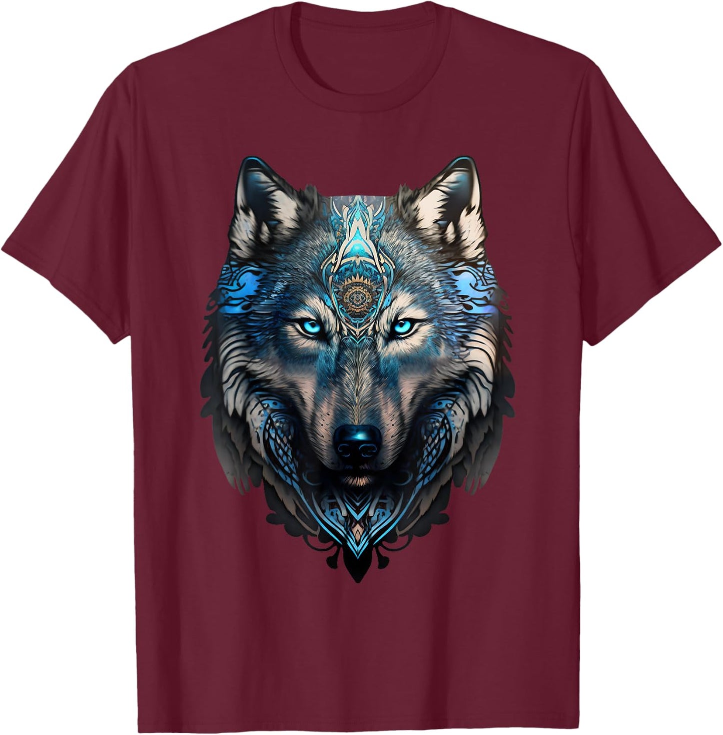 Wolf Majestic Native American Style Grey Wolf & Animal Lover T-Shirt - T-Shirt | Maroon